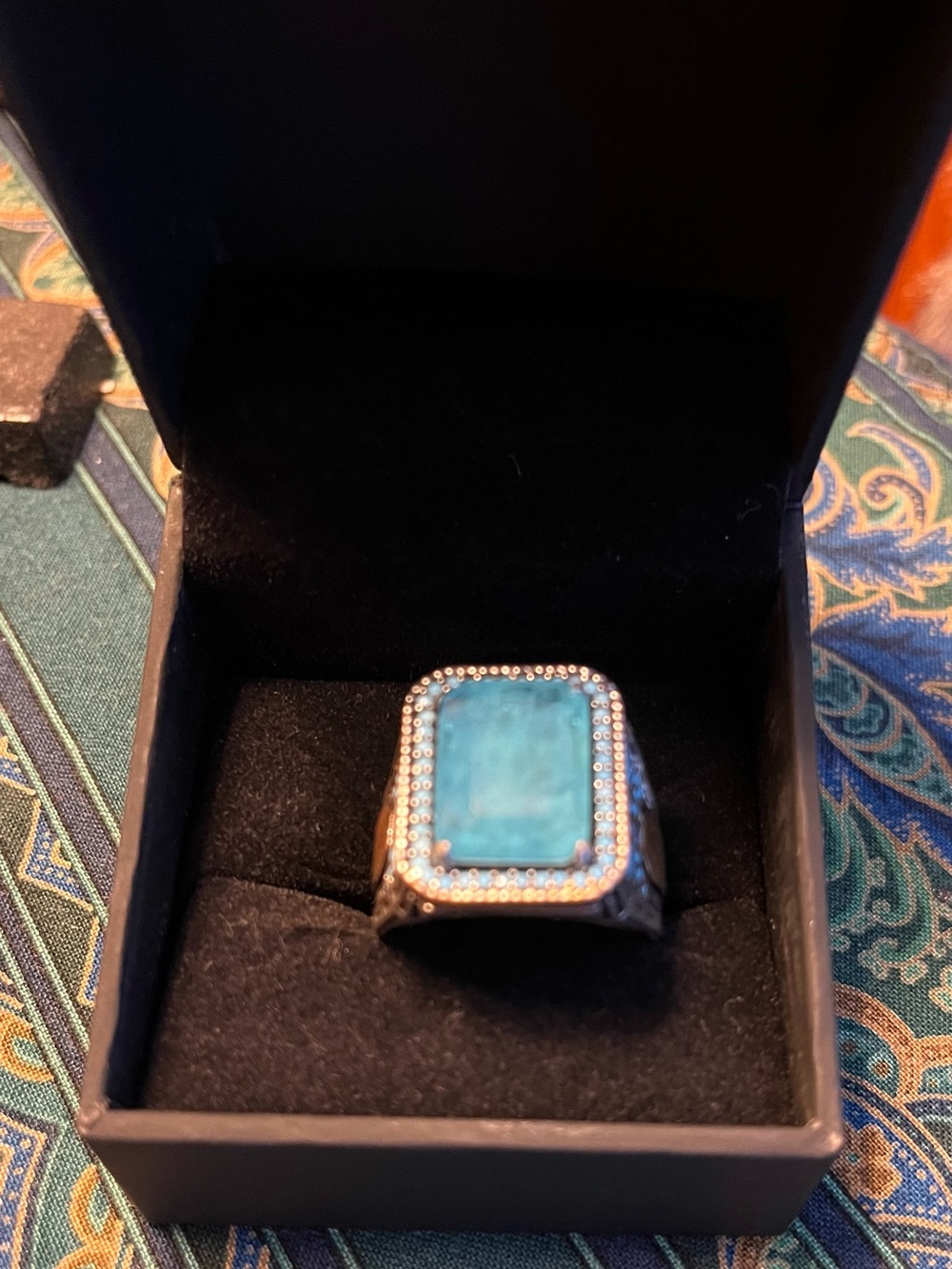 Men's 925 Silver Aquamarine Rectangle Ring Size 13